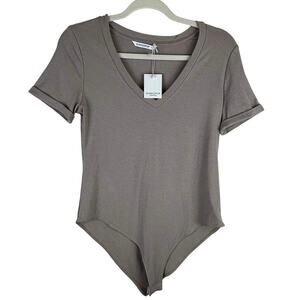 NWT Mangopop Taupe Short Sleeve Bodysuit Size Large